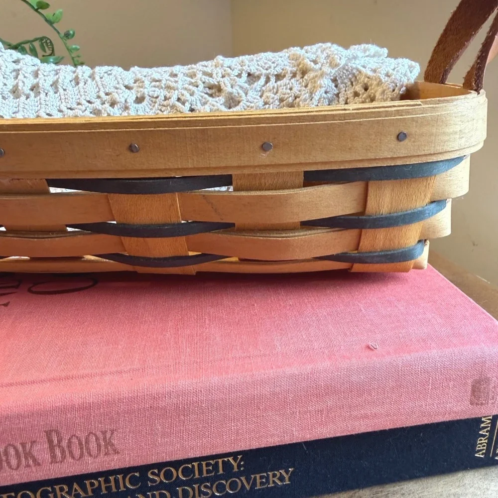 1998 Longaberger Small Market Basket Leather Handles Signed Handwoven USA
